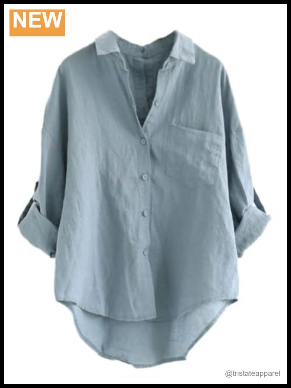 Linen Cotton Blouse Women Button Down Roll Up Sleeve High Low Shirt